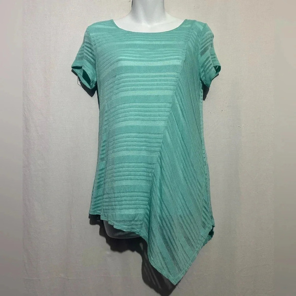 An Studio Geometric Striped Blouse Tiffany Blue Size Medium - Picture 1 of 3
